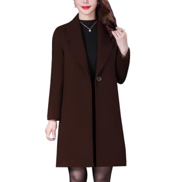 Stylish Women's Winter Wool Pea Coat - Long Sleeve, Notched Lapel, Coffee