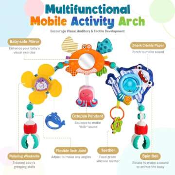 SINOMARS Baby Stroller Car Seat Toys,Adjustable Crib Mobile Activity Arch Toys with Sound Toys and Baby Hanging Toys,Sensory Travel Crib Bouncer Bassinet Toys for Toddler Boy Girl 0 3 6 9 12 24 Month