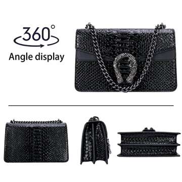Aiqudou Crossbody Handbags for Women Snake Print Leather Shoulder Bag Chain Purse Satchel Evening Bag(New Black)