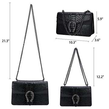 Aiqudou Crossbody Handbags for Women Snake Print Leather Shoulder Bag Chain Purse Satchel Evening Bag(New Black)