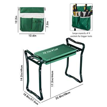 OULLYY Version 2.0 Portable Garden Kneeler and Seat with 2 Large Tool Pockets & Widen Soft EVA Kneeling Pad, Kneeler Seat Stools with Tools Bag for Gardening (Green)