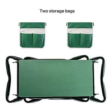 OULLYY Version 2.0 Portable Garden Kneeler and Seat with 2 Large Tool Pockets & Widen Soft EVA Kneeling Pad, Kneeler Seat Stools with Tools Bag for Gardening (Green)