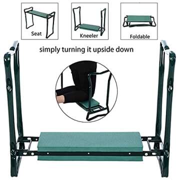 OULLYY Version 2.0 Portable Garden Kneeler and Seat with 2 Large Tool Pockets & Widen Soft EVA Kneeling Pad, Kneeler Seat Stools with Tools Bag for Gardening (Green)