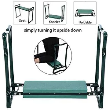 OULLYY Version 2.0 Portable Garden Kneeler and Seat with 2 Large Tool Pockets & Widen Soft EVA Kneeling Pad, Kneeler Seat Stools with Tools Bag for Gardening (Green)