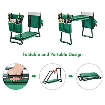 OULLYY Version 2.0 Portable Garden Kneeler and Seat with 2 Large Tool Pockets & Widen Soft EVA Kneeling Pad, Kneeler Seat Stools with Tools Bag for Gardening (Green)