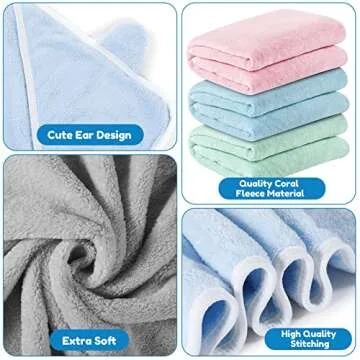 Lounsweer 6 Pieces Baby Bath Towels 30 x 30 Inch Hooded Toddler Towel Bath Blanket Absorbent Coral Fleece Hooded for Toddler Infant Newborn Shower Gift Supplies(Multicolor)