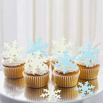 Gyufise 50Pcs Edible Snowflake Cupcake Toppers for Winter