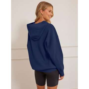 MEROKEETY Women's 2024 Fall Oversized Hoodie Long Sleeve Pullover Sweater Ribbed Knit Sweatshirt with Pockets, Navy, Large