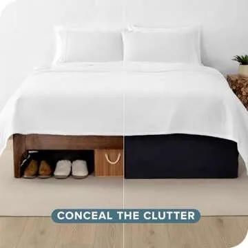 Bare Home Queen Bed Skirt - 15-Inch Tailored Drop Easy Fit - Bed Skirt for Queen Beds - Center & Corner Pleats (Queen, Black)