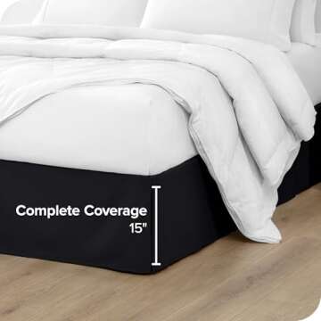 Bare Home Queen Bed Skirt - 15-Inch Tailored Drop Easy Fit - Bed Skirt for Queen Beds - Center & Corner Pleats (Queen, Black)