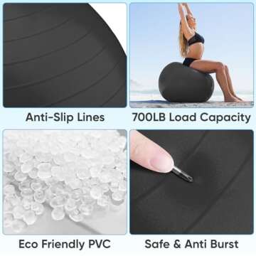 APEXUP Yoga Ball Exercise Ball, Anti Slip Stability Ball Chair, Heavy Duty Large Gym Ball for Fitnes...