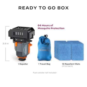 Thermacell Backpacker Mosquito Repeller + 48-Hr Refill Bundle, Gen 2.0, Runs on Camping Fuel Canister; Includes Twelve 4-Hr Mosquito Repellent Mats & Water-Resistant Bag; Bug Spray Alternative