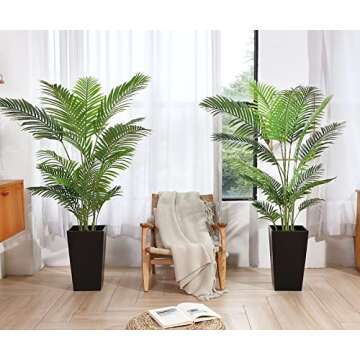 Fopamtri Artificial Areca Palm Plant 5 Feet Fake Palm Tree with 17 Trunks Faux Tree for Indoor Outdoor Modern Decoration Dypsis Lutescens Plants in Pot for Home Office (Set of 2)