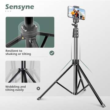 SENSYNE 72" Phone Tripod - Versatile Selfie Stick Stand for All