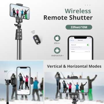 SENSYNE 72" Phone Tripod - Versatile Selfie Stick Stand for All