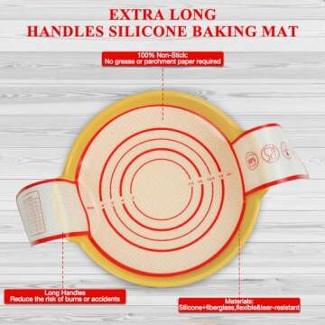 Silicone Bread Sling Dutch Oven Liners Sourdough Bread Baking Supplies Baking Mat With Extra Long Handles for Transfer Dough Pastry Pizza Non-Stick Reusable Heat Resistant 8.3 Inch 2 Pack