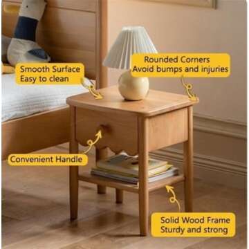 Yeoasthw Mid Century Modern Nightstand with Drawer, Small Bedside Table with Open Storage, Cute End Table, Solid Wood Side Table for Bedroom, Living Room