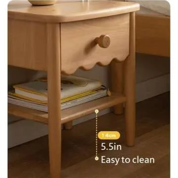 Yeoasthw Mid Century Modern Nightstand with Drawer, Small Bedside Table with Open Storage, Cute End Table, Solid Wood Side Table for Bedroom, Living Room