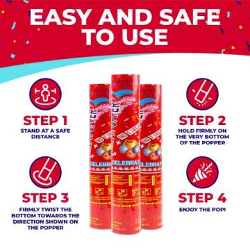 Toysery 12 Pack Confetti Cannons - Multicolor Compressed 12-inch Large Party Poppers for Birthdays, Weddings, Indoor or Outdoor Parties, Christmas Eve, and New Year Celebrations