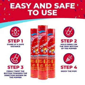 Toysery 12 Pack Confetti Cannons - Multicolor Compressed 12-inch Large Party Poppers for Birthdays, Weddings, Indoor or Outdoor Parties, Christmas Eve, and New Year Celebrations