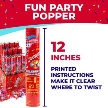 Toysery 12 Pack Confetti Cannons - Multicolor Compressed 12-inch Large Party Poppers for Birthdays, Weddings, Indoor or Outdoor Parties, Christmas Eve, and New Year Celebrations