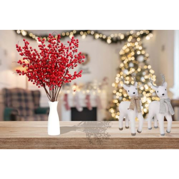 Mklsit 25.2 Inch Faux Red Berry Stems for Christmas