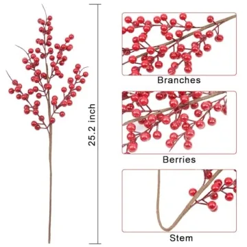 Mklsit 25.2 Inch Faux Red Berry Stems for Christmas