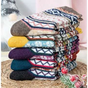 5 Pairs Womens Cold Weather Soft Warm Thick Knit Crew Casual Winter Wool Socks,Multicolor 01,One Size