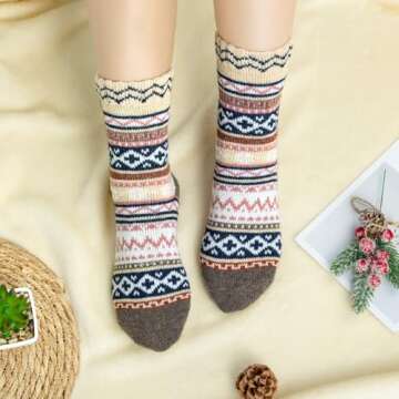 5 Pairs Womens Cold Weather Soft Warm Thick Knit Crew Casual Winter Wool Socks,Multicolor 01,One Size