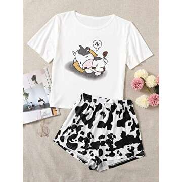 Playful Cow Print Pajama Set for Women's Comfort