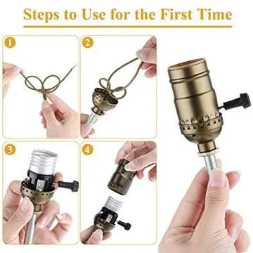 Honoson 2 Sets Lamp Repair Kit Table Rewire Lamp Parts with 3 Way Socket Matching Cord and Essential Hardware Wiring Kit for Table Floor DIY Design Repair Light Do It Yourself(Bronze)