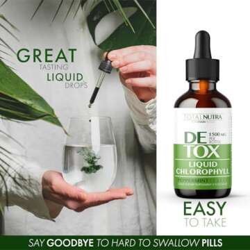 Liquid Chlorophyll Drops 50mg: Vegan Chlorophyll Liquid Drops for Natural Energy Boost, Immune Support, Body Detox for Skin Care, Internal Deodorant | Mint Flavor, Non-GMO, Gluten Free Total Nutra 2oz