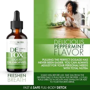 Liquid Chlorophyll Drops 50mg: Vegan Chlorophyll Liquid Drops for Natural Energy Boost, Immune Support, Body Detox for Skin Care, Internal Deodorant | Mint Flavor, Non-GMO, Gluten Free Total Nutra 2oz