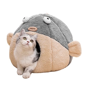 Lcybem Cat Bed Cave - Ultra-Soft Plush Pufferfish Design for Indoor Cats
