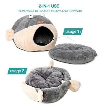 Ultra-Soft Plush Cat Bed Cave with Washable Pillow