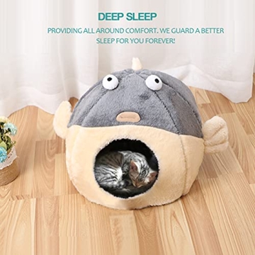 Ultra-Soft Plush Cat Bed Cave with Washable Pillow