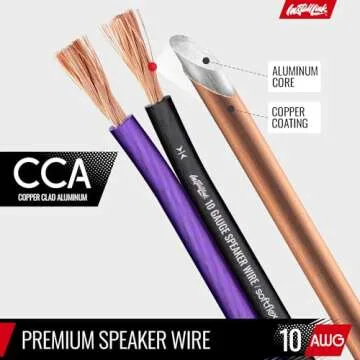 Install Link 10 AWG Gauge Speaker Wire Cable (50 Feet) Stereo, Car or Home Theater, CCA