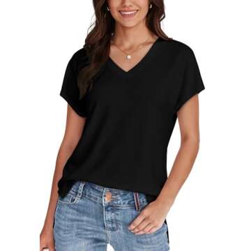 WIHOLL Womens Tops Basic Summer V Neck T Shirts Short Sleeve Dressy Casual Loose Fit Cute Tee Clothe...