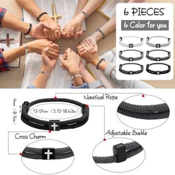 Landical 6 Pcs Braided Cross Bracelet Adjustable Rope Jesus Bracelet Christian Religious Gift for Me...