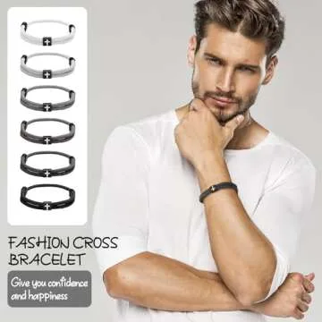 Landical 6 Pcs Braided Cross Bracelet Adjustable Rope Jesus Bracelet Christian Religious Gift for Men Women WWJD Wristband Metal Knot(Dark Color)