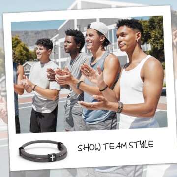 Landical 6 Pcs Braided Cross Bracelet Adjustable Rope Jesus Bracelet Christian Religious Gift for Men Women WWJD Wristband Metal Knot(Dark Color)