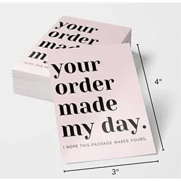 Packaging Insert, Your Order Made My Day - Light Pink , SIZE 4 X 3 INCHES, 50 cards, Customer Thank You Cards, Thank You for Supporting My Small Business, for Online, Handmade Goods, Retail Store,