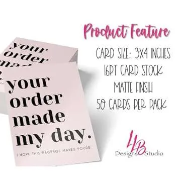 Packaging Insert, Your Order Made My Day - Light Pink , SIZE 4 X 3 INCHES, 50 cards, Customer Thank You Cards, Thank You for Supporting My Small Business, for Online, Handmade Goods, Retail Store,