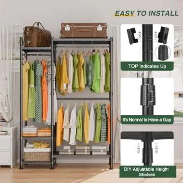 LEHOM G3 Garment Rack Heavy Duty Clothes Rack for Hanging Clothes, Freestanding Portable Wire Clothing Rack with Shelves, Adjustable Wardrobe Closet Rack, DIY Hanging Clothes Racks for Bedroom