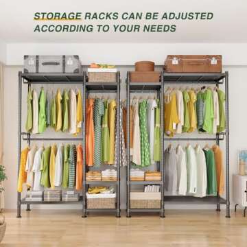 LEHOM G3 Garment Rack Heavy Duty Clothes Rack for Hanging Clothes, Freestanding Portable Wire Clothing Rack with Shelves, Adjustable Wardrobe Closet Rack, DIY Hanging Clothes Racks for Bedroom