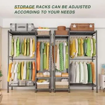 LEHOM G3 Garment Rack Heavy Duty Clothes Rack for Hanging Clothes, Freestanding Portable Wire Clothing Rack with Shelves, Adjustable Wardrobe Closet Rack, DIY Hanging Clothes Racks for Bedroom