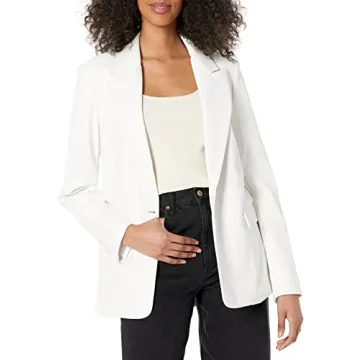 The Drop Women's Anouk Blazer - Fashion-Forward Faux Leather in Ivory