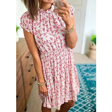 KIRUNDO Women's Boho Floral Mini Dress Summer 2024