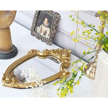Funerom Vintage 16.9 x 11.8 inch Decorative Wall Mirror Gold Shield Shape