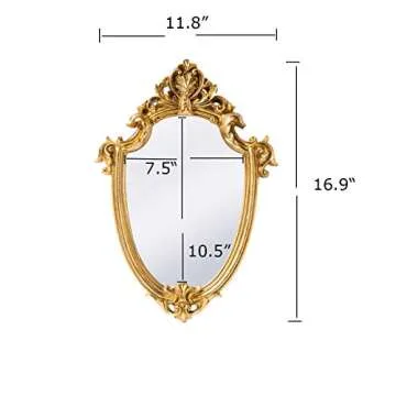 Funerom Vintage 16.9 x 11.8 inch Decorative Wall Mirror Gold Shield Shape